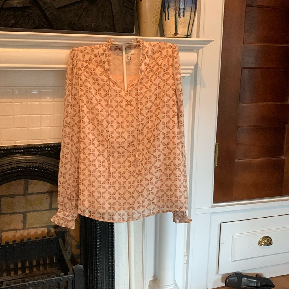 Rachel Zoe front tie ruffle cuff blouse with metallic embellishments. Worn 1-2x
